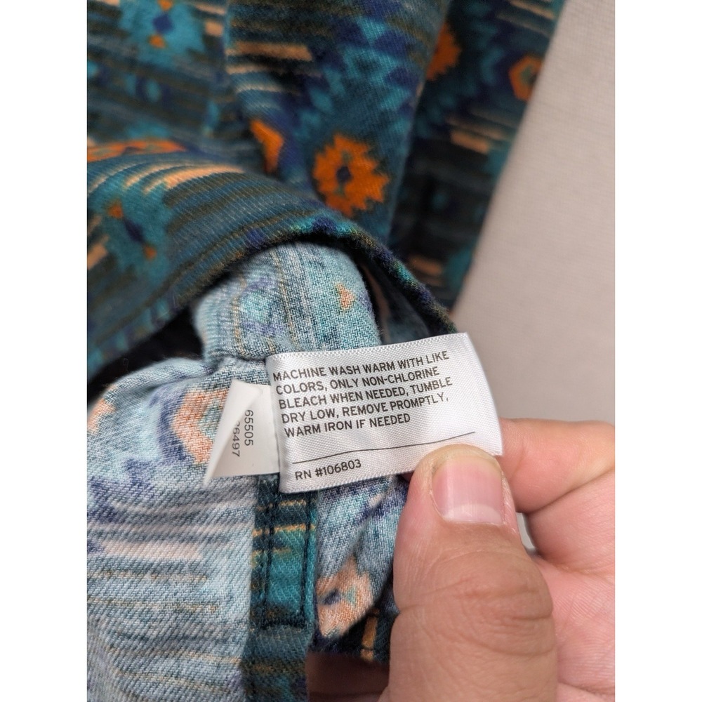 Duluth Trading Co Flannel Shirt Womens Large Teal Southwestern Aztec 3237-30 - Picture 14 of 14